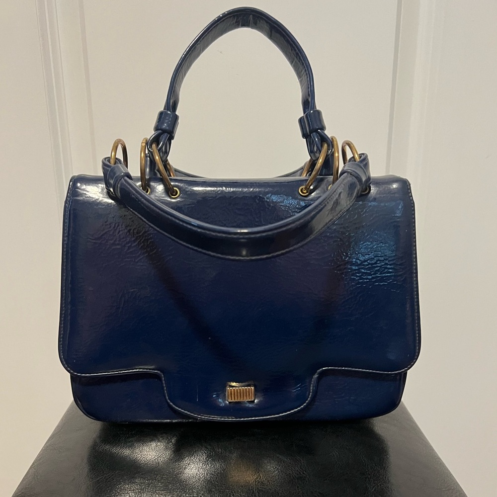 Vintage blue patent leather handbag